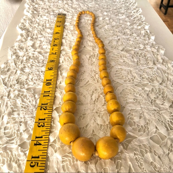 Vintage Yellow Wood Bead Necklace - Picture 3 of 7